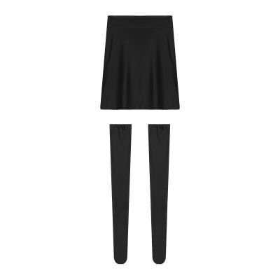 US Women's Mesh Sheer Glossy Lingerie Sets Bodycon Mini Skirts Hold up Stockings